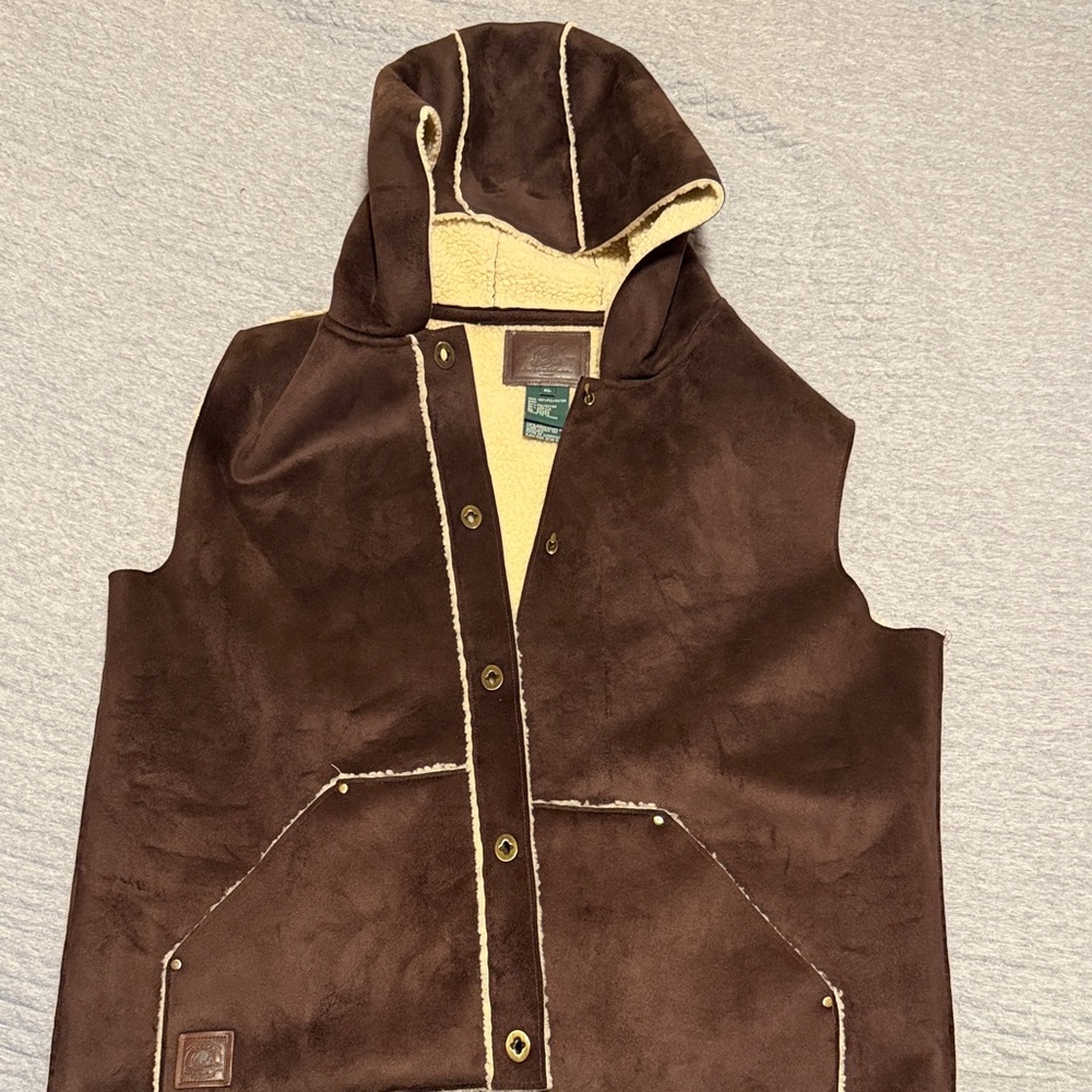 Lauren Ralph Lauren Brown Hooded Vest with Cream Trim